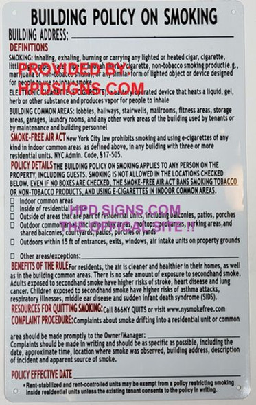 Residential Building Smoke Policy Disclosure Sign – Local Law 147 Compliance | HPD Required Lobby Sign (White, 8.5x14 Inch, Aluminum, Wall Mount) Residential Building Smoke Policy Disclosure Sign – Local Law 147 Compliance | HPD Required Lobby Sign (White, 8.5x14 Inch, Aluminum, Wall Mount)