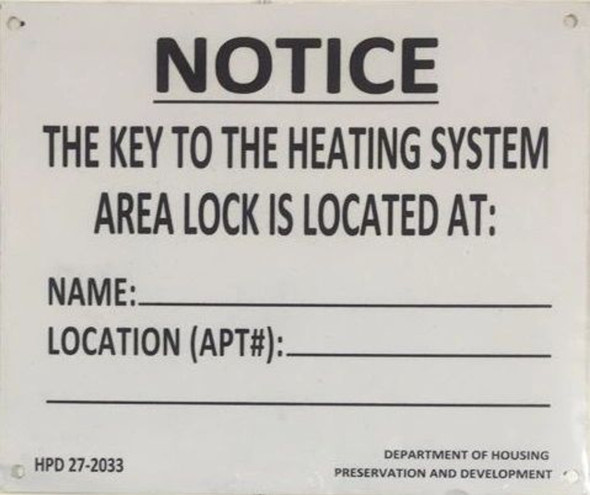 HPD Boiler Room Key Notice  for Lobby & Boiler Room Door HPD Boiler Room Key Notice  for Lobby & Boiler Room Door