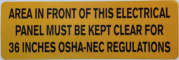 Area In Front Of This Electrical Panel Must Be Kept Clear For 36 Inch