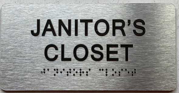 JANITORS CLOSET with Raised letters/Image & Grade 2 Braille - Includes Red Adhesive pad for Easy Installation JANITORS CLOSET with Raised letters/Image & Grade 2 Braille - Includes Red Adhesive pad for Easy Installation