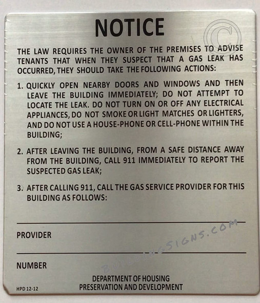 HPD NYC GAS LEAK NOTICE ENGLISH HPD NYC GAS LEAK NOTICE ENGLISH