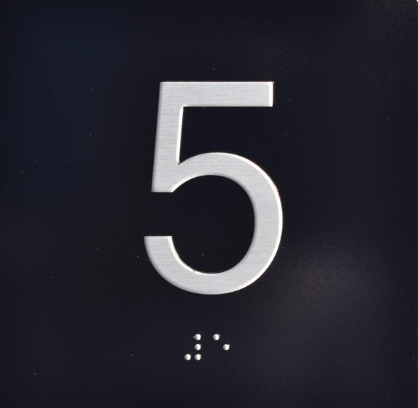 5TH Floor Elevator Jamb Plate - with Braille and Raised Number-Elevator Floor Number - 5TH Floor Elevator Jamb Plate - with Braille and Raised Number-Elevator Floor Number -