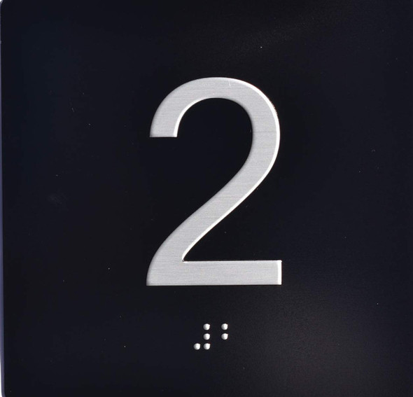 2nd Floor Elevator Jamb Plate - with Braille and Raised Number-Elevator Floor Number - 2nd Floor Elevator Jamb Plate - with Braille and Raised Number-Elevator Floor Number -