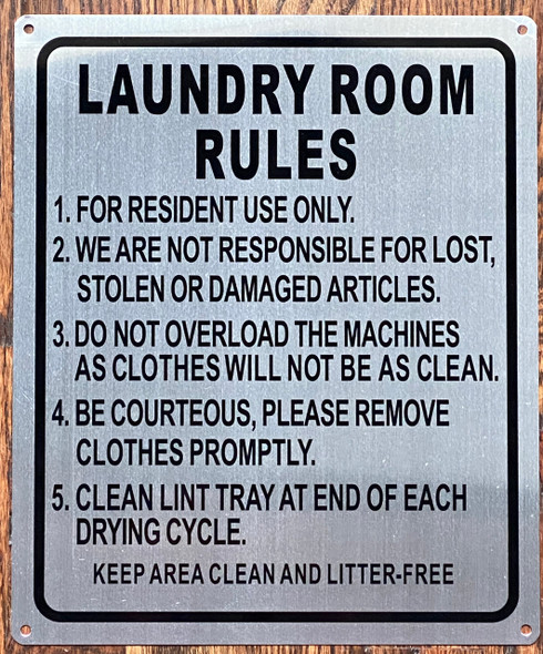 LAUNDRY ROOM RULES- BRUSHED ALUMINUM