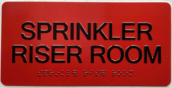 Sprinkler room  Raised letters & Grade 2 Braille - Includes Red Adhesive pad for Easy Installation