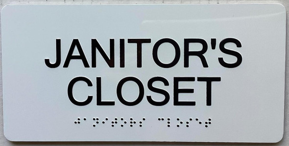 Janitor Closet  with Raised letters/Image & Grade 2 Braille - Includes Red Adhesive pad for Easy Installation