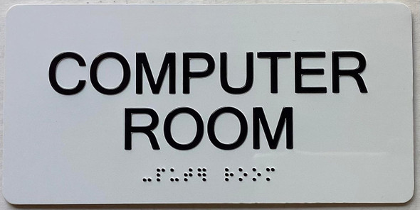 Computer Room  with Raised letters/Image & Grade 2 Braille - Includes Red Adhesive pad for Easy Installation