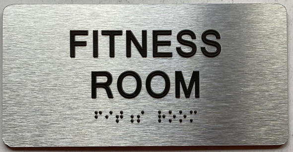 FITNESS ROOM  with Raised letters/Image & Grade 2 Braille - Includes Red Adhesive pad for Easy Installation