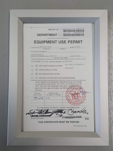 Escalator Permit Frame 6" X 9"