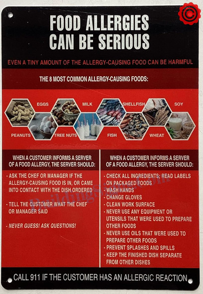 FOOD ALLERGIES SIGN- SMALL SIZE FOR RESTURANTS FOOD ALLERGIES SIGN- SMALL SIZE FOR RESTURANTS