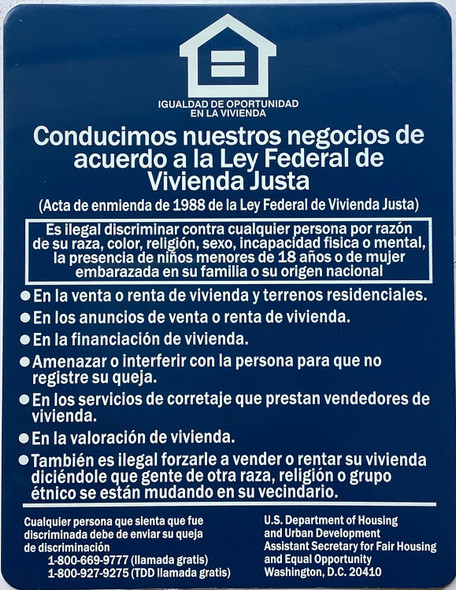 EQUAL HOUSING OPPORTUNITY SIGN -SPANISH EQUAL HOUSING OPPORTUNITY SIGN -SPANISH