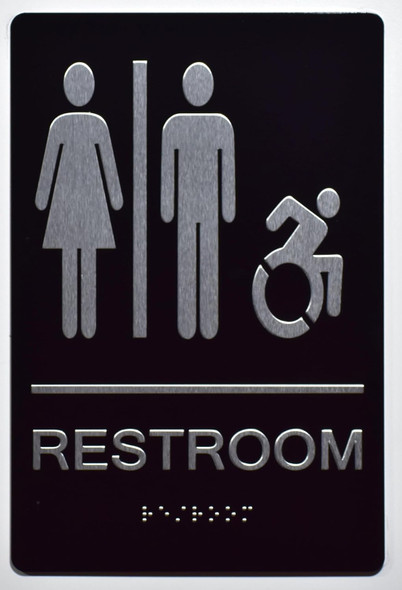 RESTROOM SIGN Tactile Graphics Grade 2 Braille Text with raised letters, Material: Aluminum, Safety Sign for Office, school Hospital, brush BLACK RESTROOM SIGN Tactile Graphics Grade 2 Braille Text with raised letters, Material: Aluminum, Safety Sign for Office, school Hospital, brush BLACK