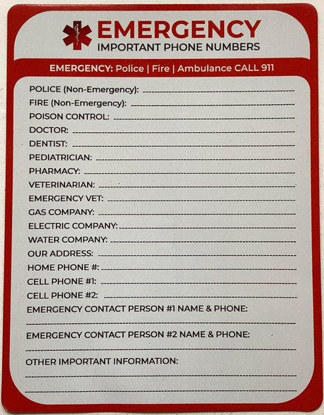 Emergency Important Phone Numbers Emergency Important Phone Numbers
