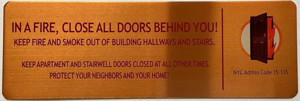 FDNY In a fire close all doors behind you SIGN FDNY In a fire close all doors behind you SIGN