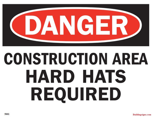 DANGER: CONSTRUCTION AREA HARD HATS REQUIRED SIGN DANGER: CONSTRUCTION AREA HARD HATS REQUIRED SIGN
