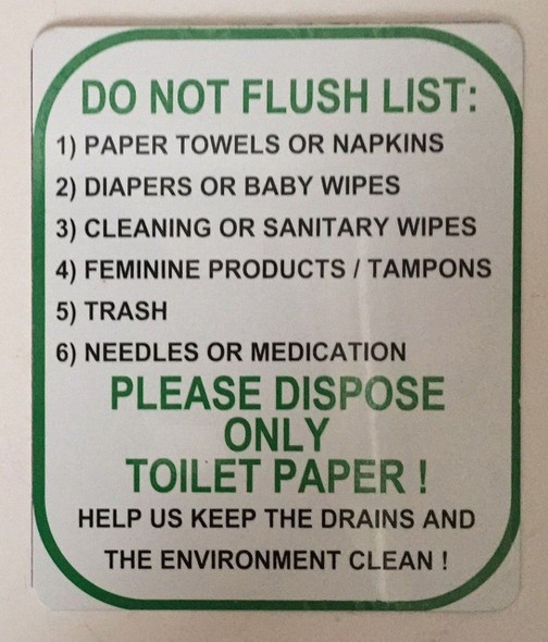 TOILET SIGN- DO NOT FLUSH LIST SIGN TOILET SIGN- DO NOT FLUSH LIST SIGN