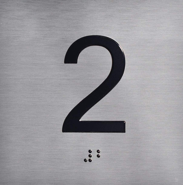 2ND Floor Elevator Jamb Plate Sign- with Braille and Raised Number-Elevator Floor Number Sign- 2ND Floor Elevator Jamb Plate Sign- with Braille and Raised Number-Elevator Floor Number Sign-