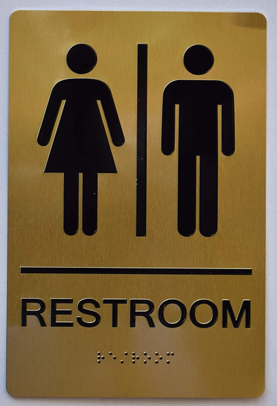 Unisex Restroom Gold Sign-Tactile Signs Unisex Restroom Gold Sign-Tactile Signs