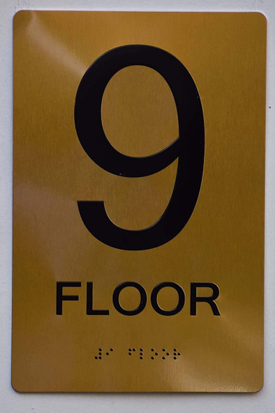 Floor 9 Sign-Tactile Signs - 9th Floor Sign-Tactile Signs - Gold Floor 9 Sign-Tactile Signs - 9th Floor Sign-Tactile Signs - Gold