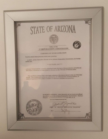 Certificate Frame state of Arizona Certificate Frame state of Arizona