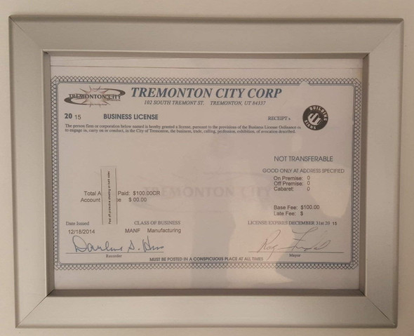 Certificate frame state of Utah Certificate frame state of Utah