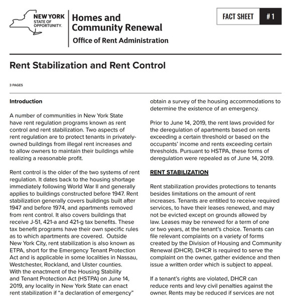 Fact Sheet #1: Rent Stabilization and Rent Control Fact Sheet #1: Rent Stabilization and Rent Control