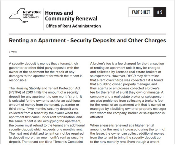 Fact Sheet #9 Renting an Apartment - Security Deposits and Other Charges Fact Sheet #9 Renting an Apartment - Security Deposits and Other Charges