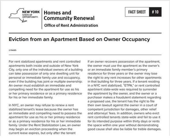 Fact Sheet #10: Eviction from an Apartment Based on Owner Occupancy Fact Sheet #10: Eviction from an Apartment Based on Owner Occupancy