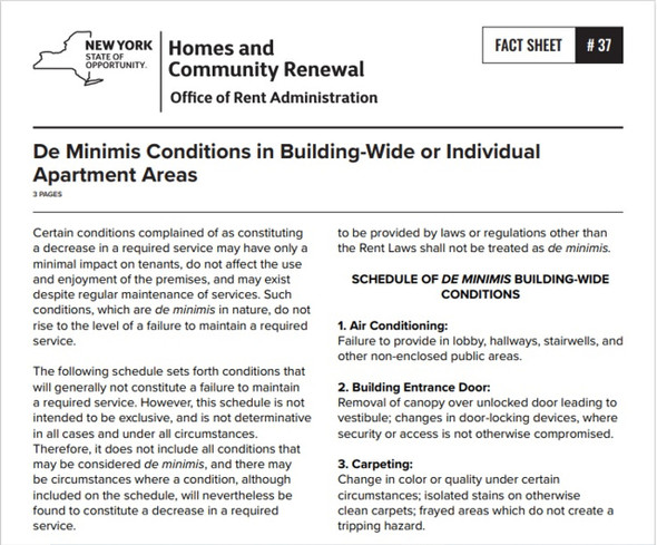 Fact Sheet #37: De Minimis Conditions in Building-Wide or Individual Apartment Areas Fact Sheet #37: De Minimis Conditions in Building-Wide or Individual Apartment Areas