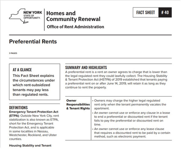 Fact Sheet #40: Preferential Rents Fact Sheet #40: Preferential Rents