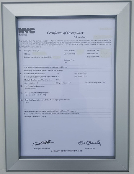 Certificate of Occupancy Frame Certificate of Occupancy Frame