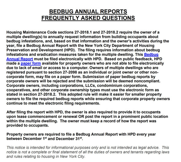 Bed Bug Annual Report Requirement Bed Bug Annual Report Requirement