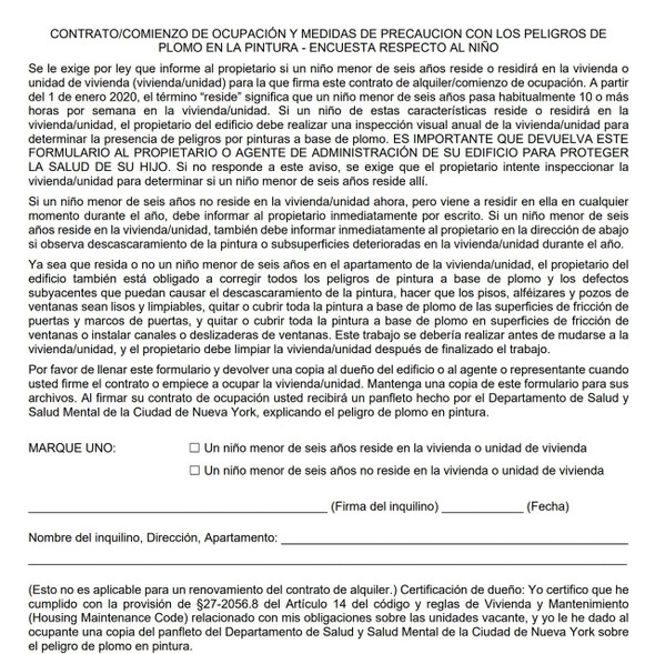 SPANISH Lease commencement lead-based paint Notice SPANISH Lease commencement lead-based paint Notice