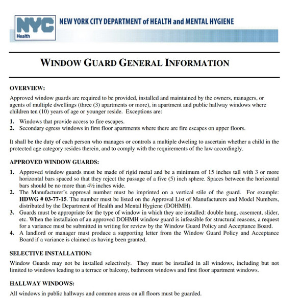 HPD and Dep of health Window Guard information sheet HPD and Dep of health Window Guard information sheet