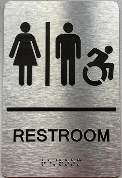 Men / Women Restroom sign with Raised letters/Image & Grade 2 Braille - Includes Red Adhesive pad for Easy Installation Men / Women Restroom sign with Raised letters/Image & Grade 2 Braille - Includes Red Adhesive pad for Easy Installation