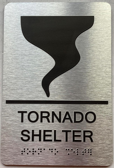 TORNADO SHELTER sign with Raised letters/Image & Grade 2 Braille - Includes Red Adhesive pad for Easy Installation TORNADO SHELTER sign with Raised letters/Image & Grade 2 Braille - Includes Red Adhesive pad for Easy Installation