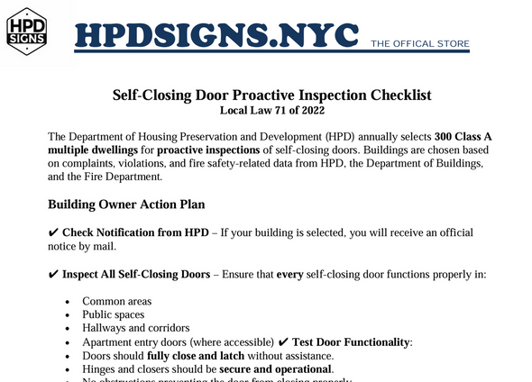Self-Closing Door Proactive Inspection Checklist Self-Closing Door Proactive Inspection Checklist