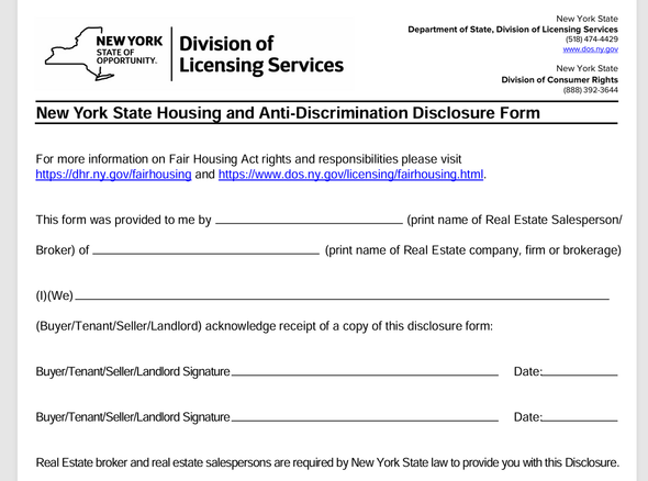 New York State Housing and Anti-Discrimination Disclosure Form New York State Housing and Anti-Discrimination Disclosure Form