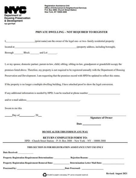 Owner-Occupancy Notification for Two-Family Private Dwelling Owner-Occupancy Notification for Two-Family Private Dwelling