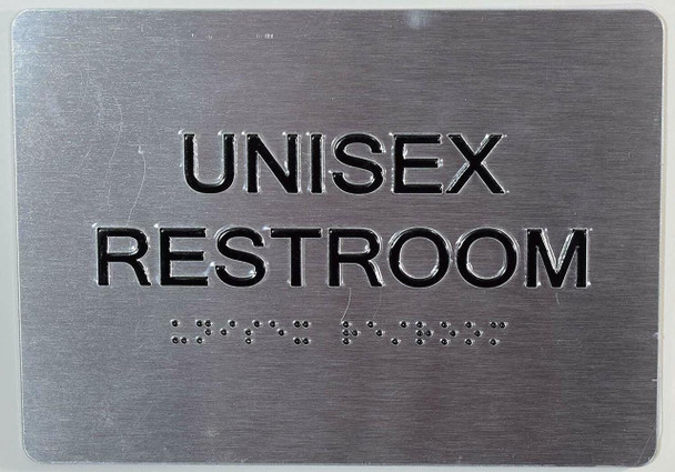 Unisex Restroom Sign with Tactile Text and Braille Sign - Unisex Restroom Sign with Tactile Text and Braille Sign -