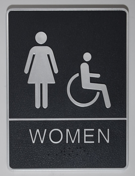 WOMEN ACCESSIBLE Restroom Sign- BLACK- Sign Braille Sign with Raised Tactile Graphics and Letters