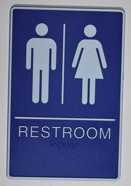 Restrooms Sign- BLUE- BRAILLE