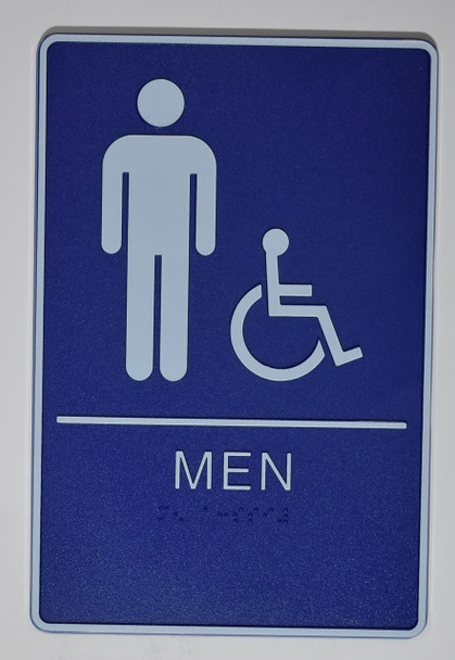 MEN ACCESSIBLE Restroom Sign- BLUE- Braille Sign with Raised Tactile Graphics and Letters