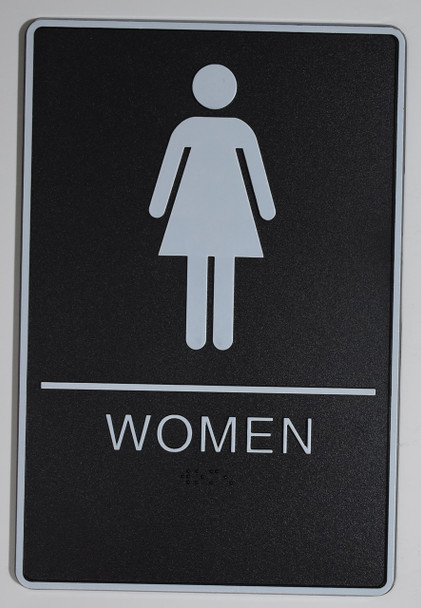 WOMEN Restroom Sign- BLACK- BRAILLE