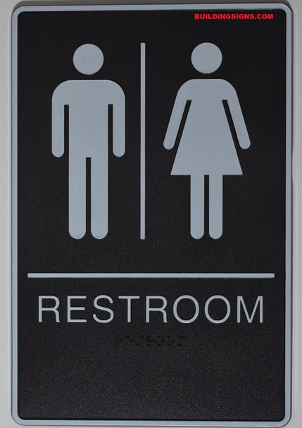 Restrooms Sign- BLACK- BRAILLE