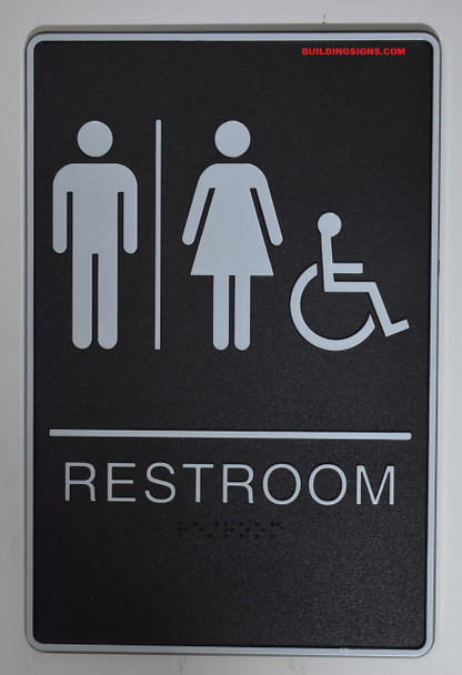 ACCESSIBLE Restrooms Sign- BLACK- BRAILLE