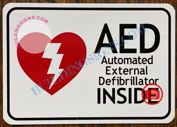 AED AUTOMATED EXTERNAL DEFIBRILLATOR INSIDE SIGN- WHITE