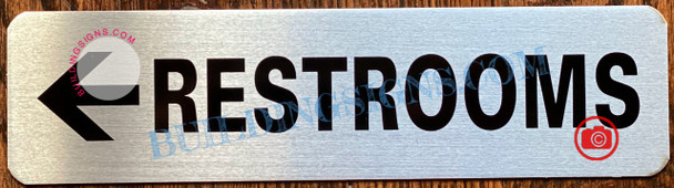 RESTROOMS LEFT SignBRUSHED ALUMINUM