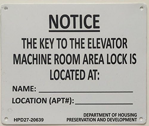 KEY TO ELEVATOR MACHINE ROOM SIGN