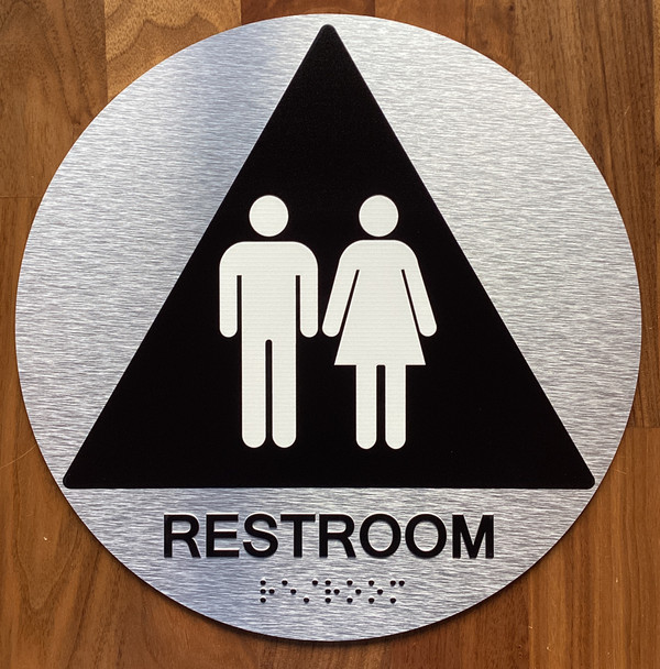 Restroom With Sign with Raised Letters Sign